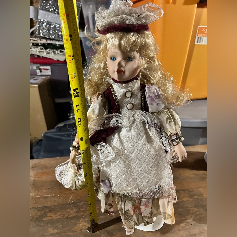 Vintage Porcelain Doll with Lace Dress 17”